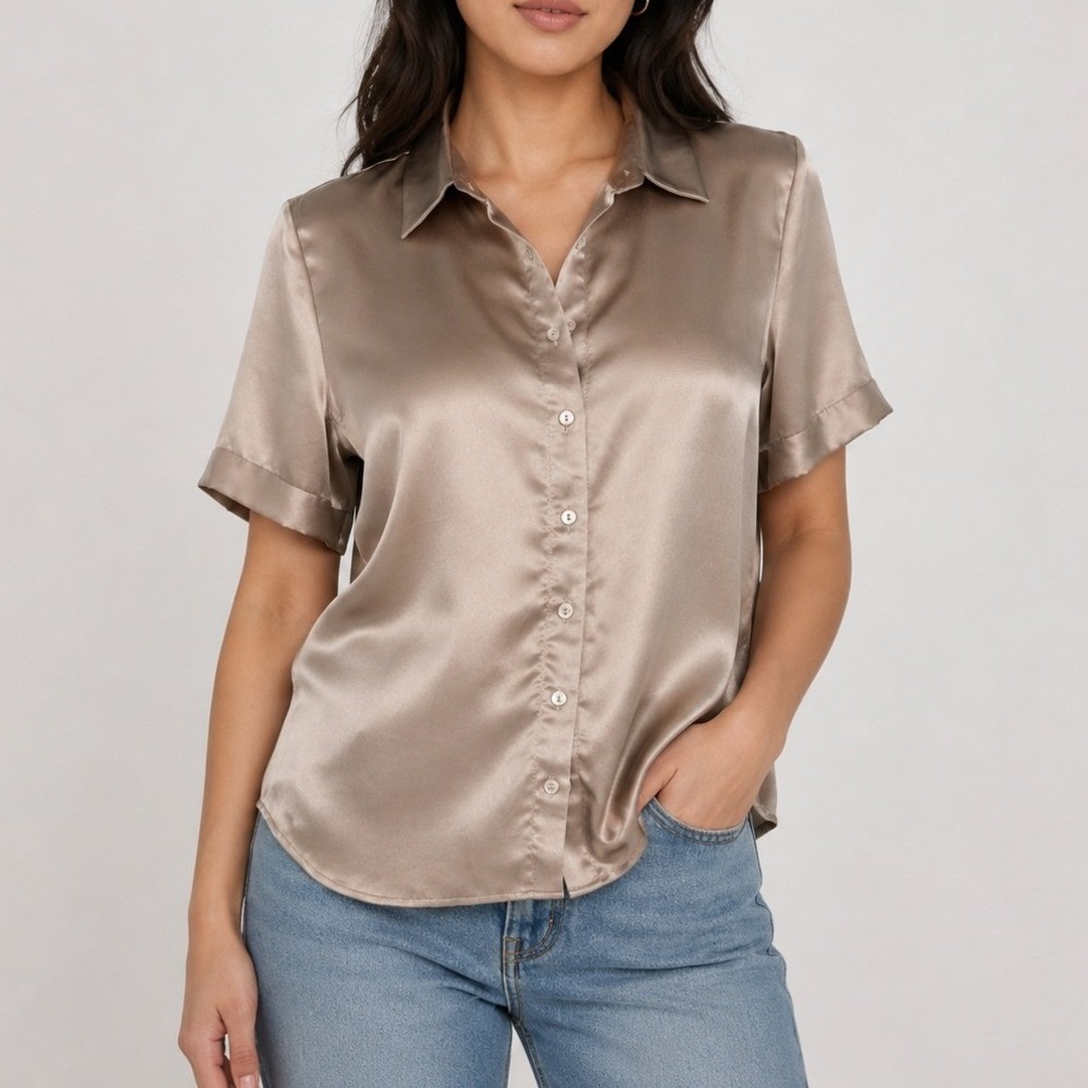 Pure‎ Collection 100% Silk Short Sleeve Shirt Size 12 Quiet Luxury Minimalist
